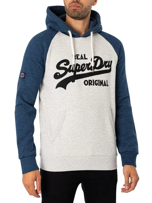 Superdry Athletic Raglan Pullover Hoodie - Glacier Grey Marl/Bright Blue Marl