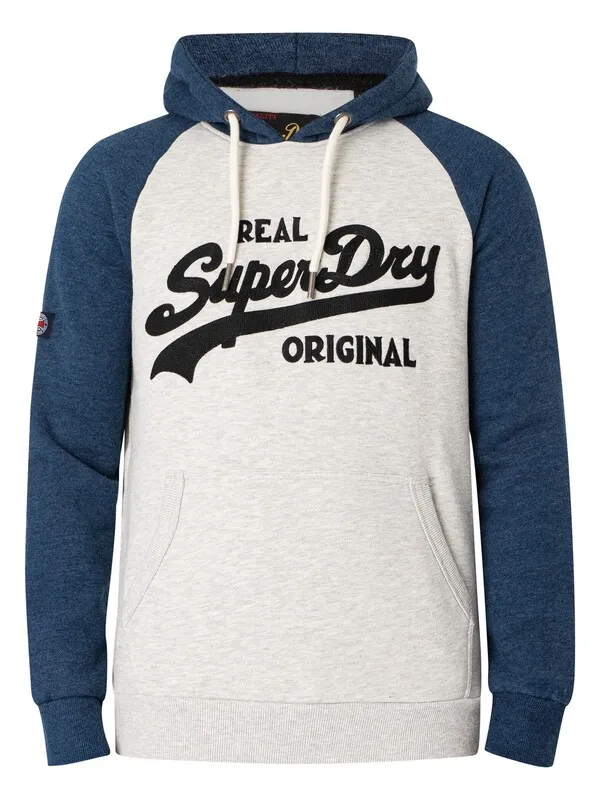 Superdry Athletic Raglan Pullover Hoodie - Glacier Grey Marl/Bright Blue Marl