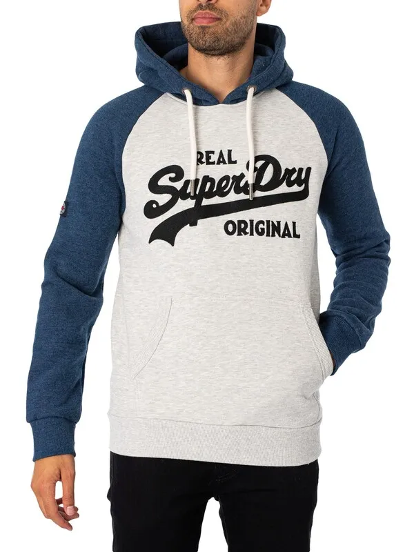 Superdry Athletic Raglan Pullover Hoodie - Glacier Grey Marl/Bright Blue Marl