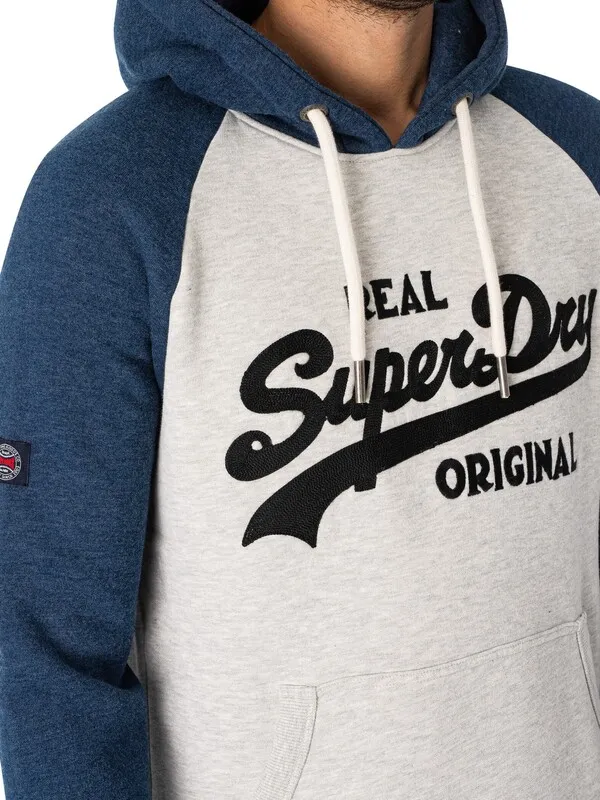 Superdry Athletic Raglan Pullover Hoodie - Glacier Grey Marl/Bright Blue Marl