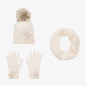 Teen Girls Ivory Knitted Hat Set