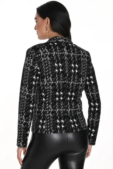 Textured Knit Zip Detail Jacket - Black/Off White - 243351-1004