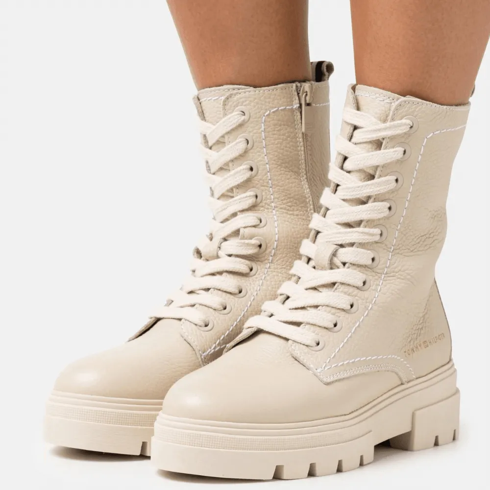 Tommy Hilfiger Monochrome Lace Up Boot in Beige