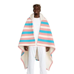 Trans Coloured Candy Stripe Pride Hooded Sherpa Fleece Blanket