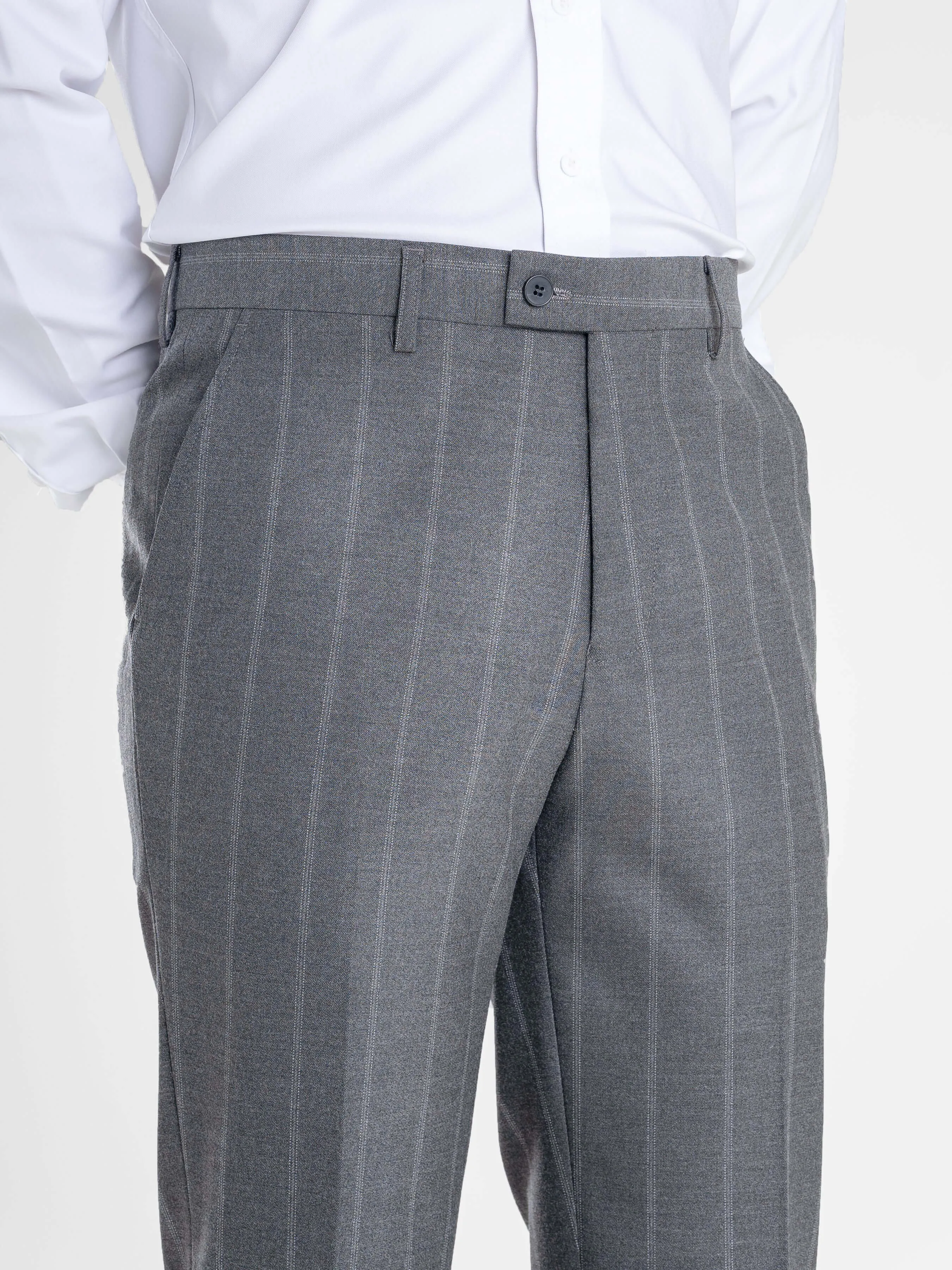 Trousers With Belt Loop -  Dark Grey Wide Stripes (Stretchable)