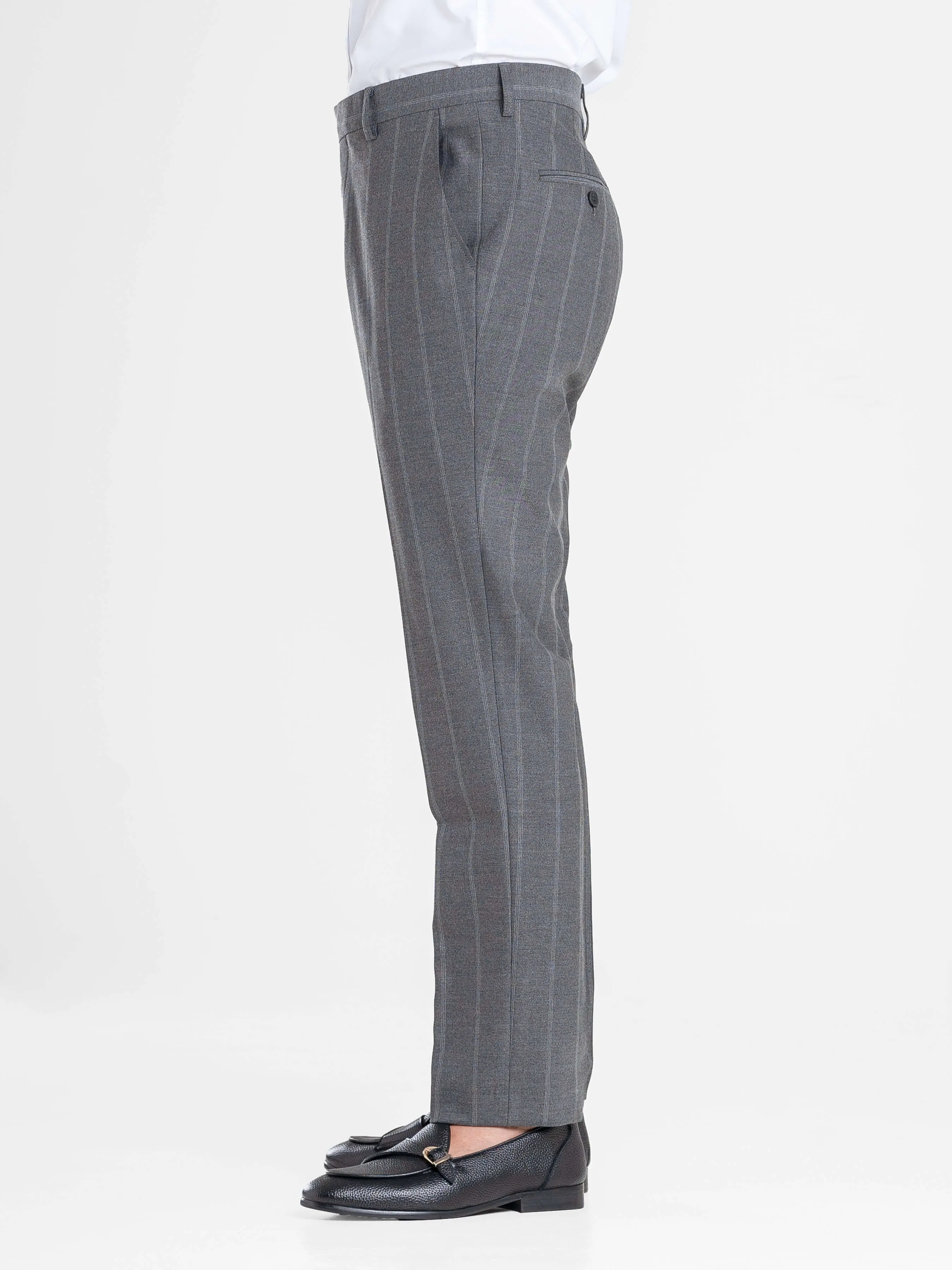 Trousers With Belt Loop -  Dark Grey Wide Stripes (Stretchable)