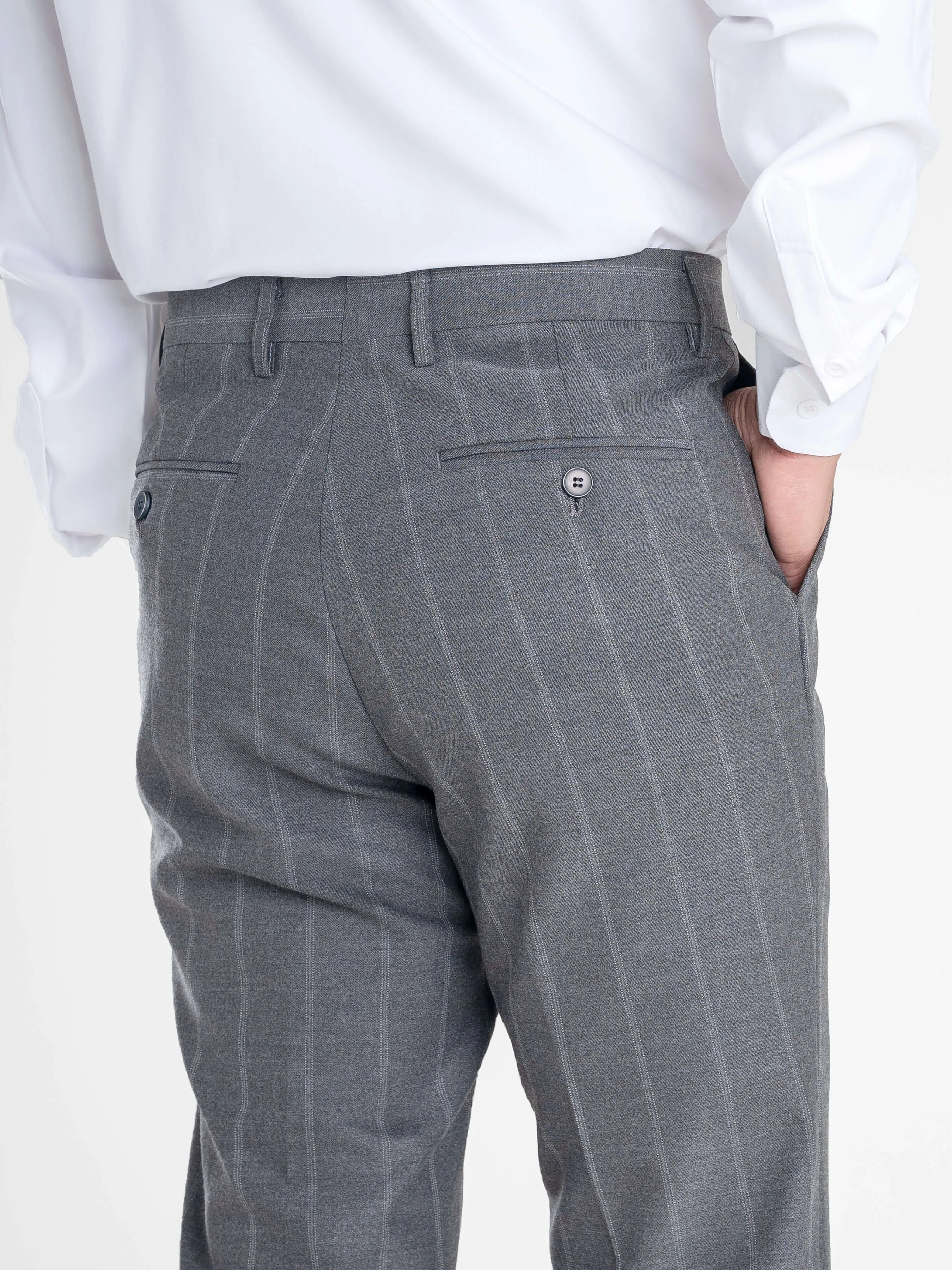 Trousers With Belt Loop -  Dark Grey Wide Stripes (Stretchable)