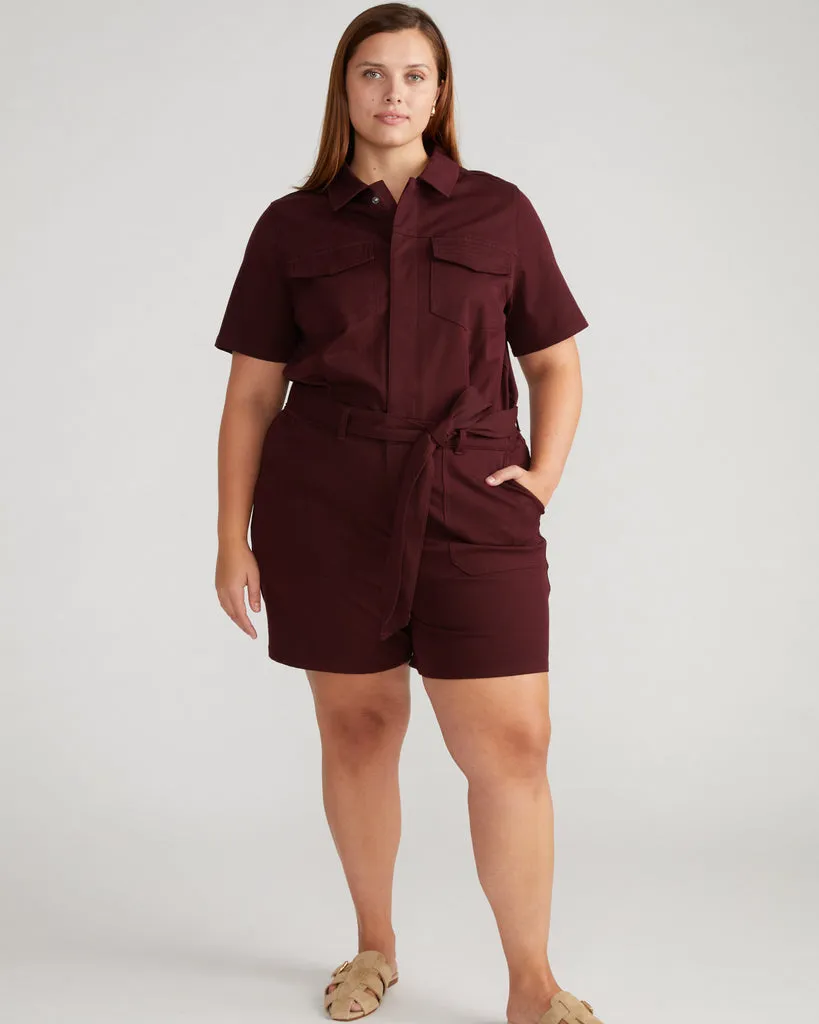 Valley Stretch Cotton Twill Romper - Black Cherry