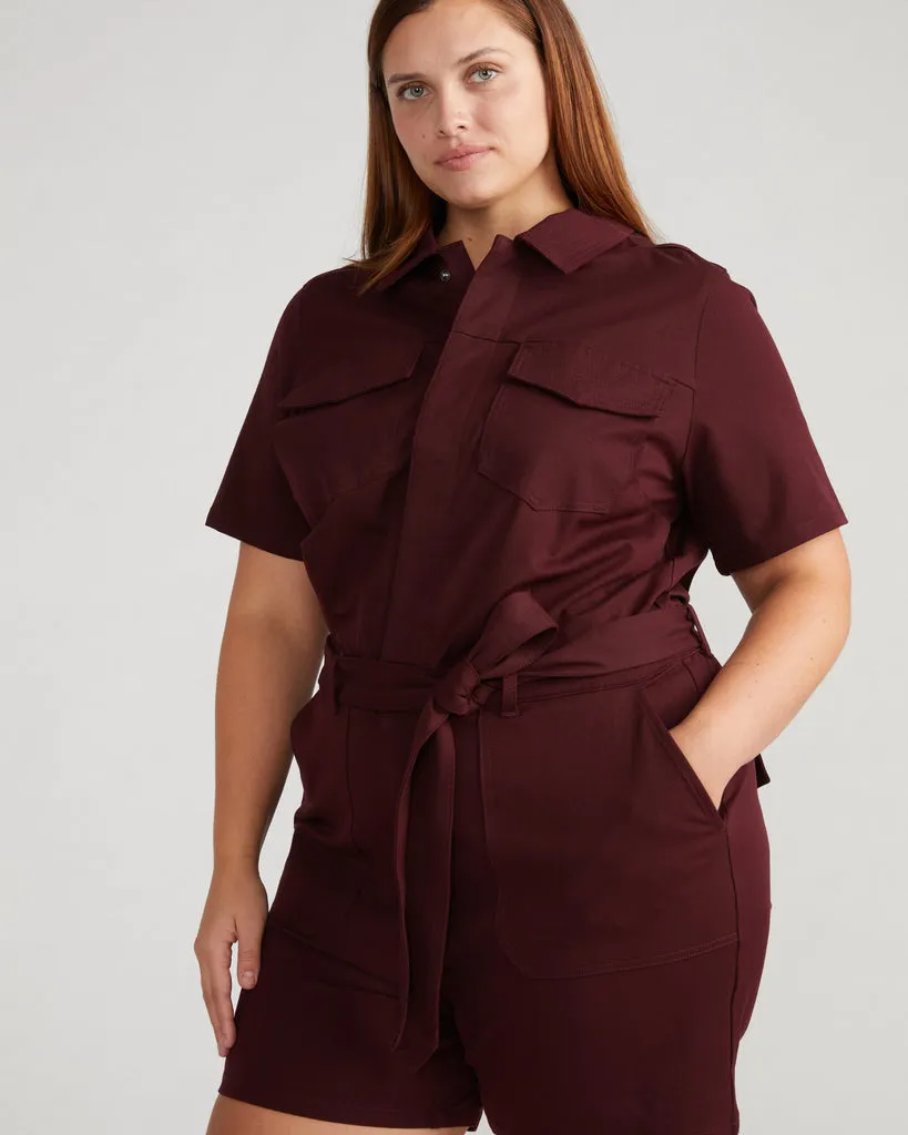 Valley Stretch Cotton Twill Romper - Black Cherry