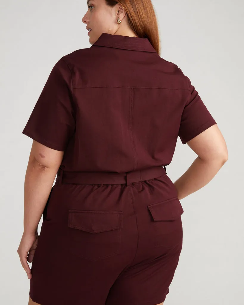 Valley Stretch Cotton Twill Romper - Black Cherry