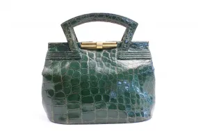 Vintage 40's Green Crocodile Handbag