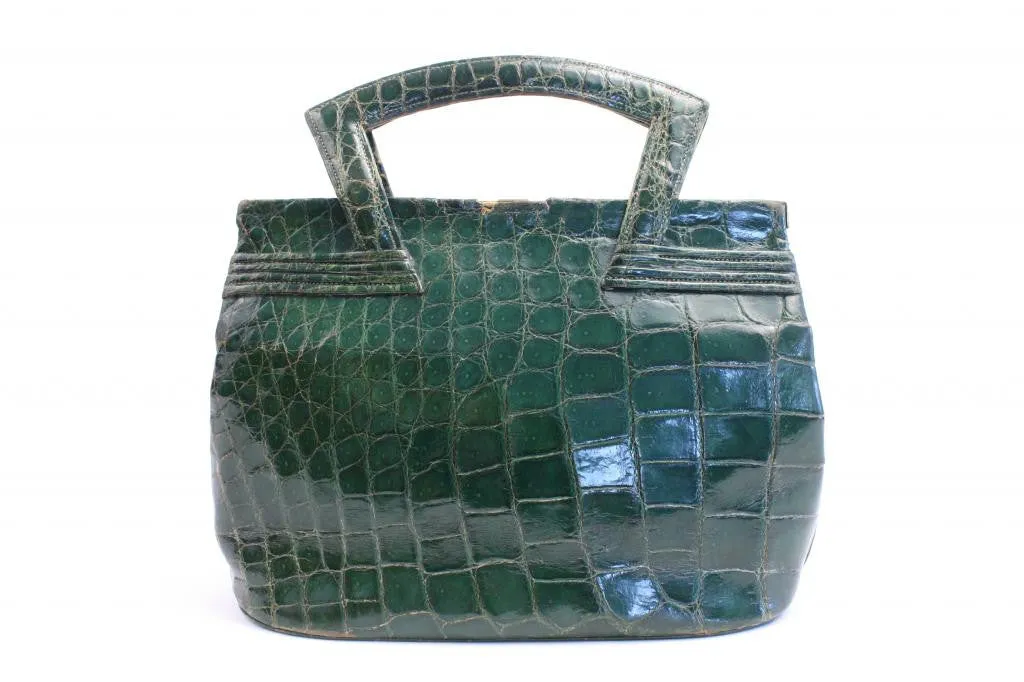 Vintage 40's Green Crocodile Handbag