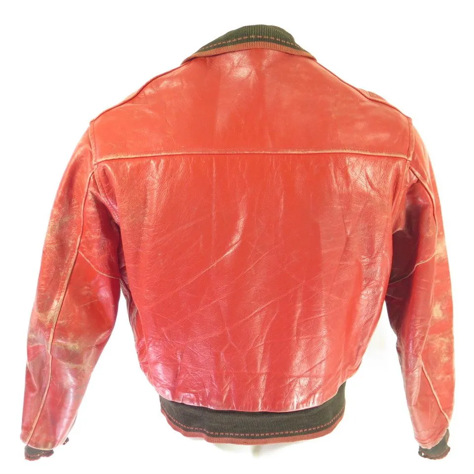 Vintage 40s Steerhide Leather Jacket Mens 44 Narragansett Two Tone Red Quilted