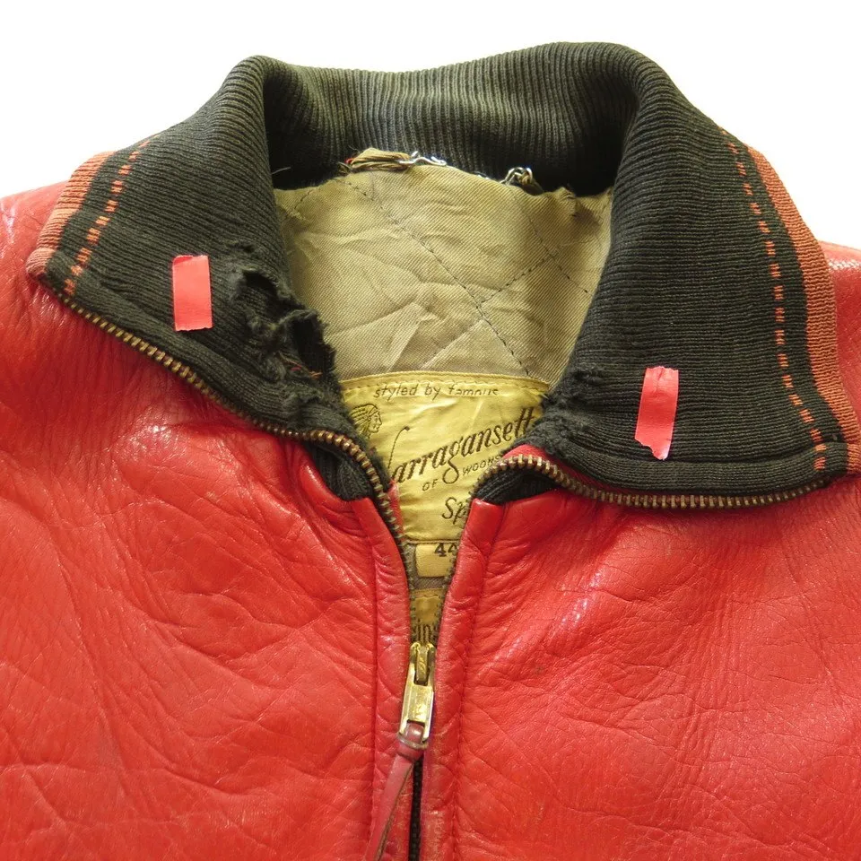 Vintage 40s Steerhide Leather Jacket Mens 44 Narragansett Two Tone Red Quilted