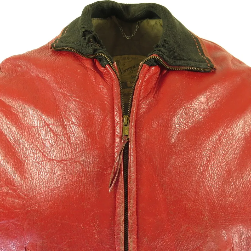 Vintage 40s Steerhide Leather Jacket Mens 44 Narragansett Two Tone Red Quilted