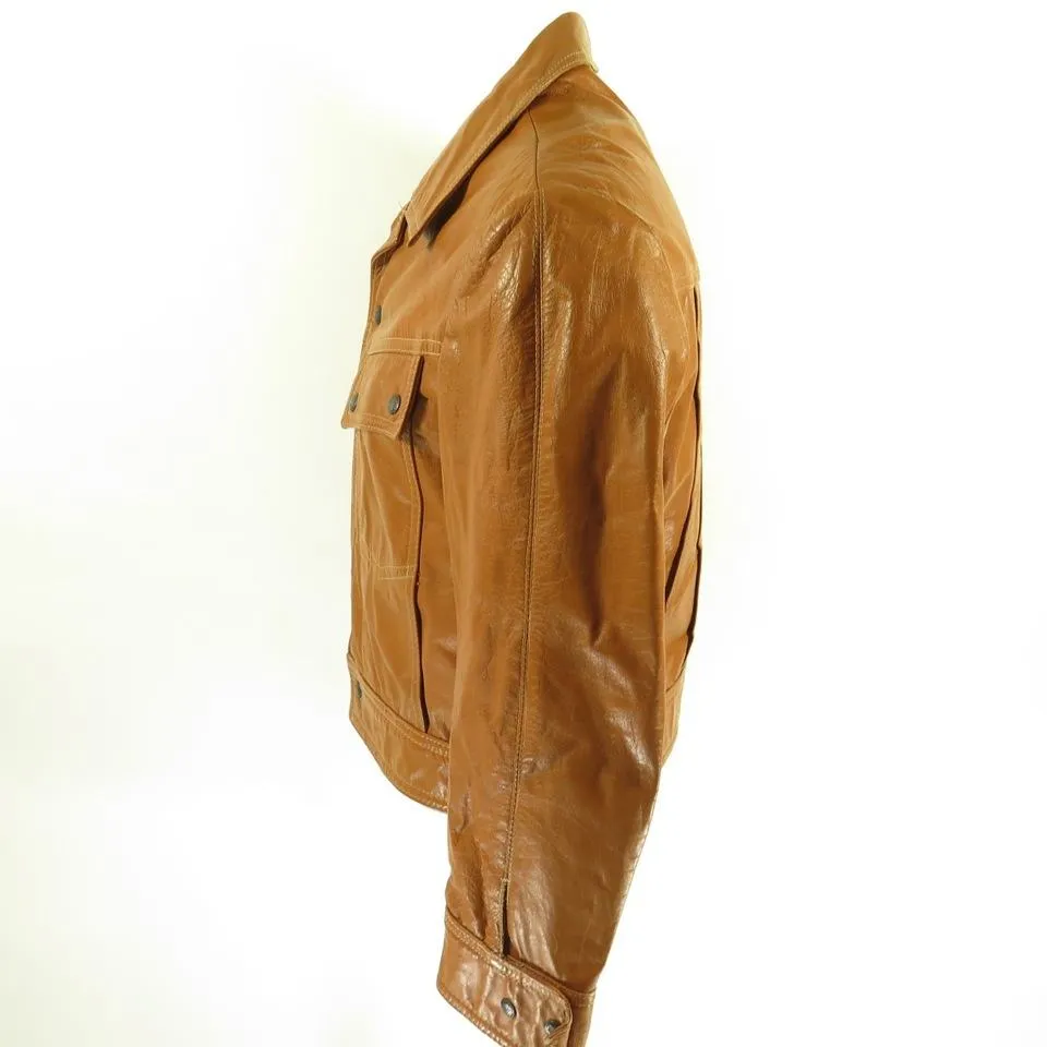 Vintage 60s Boho Brown Leather Jacket Mens 42 Woodstock Style