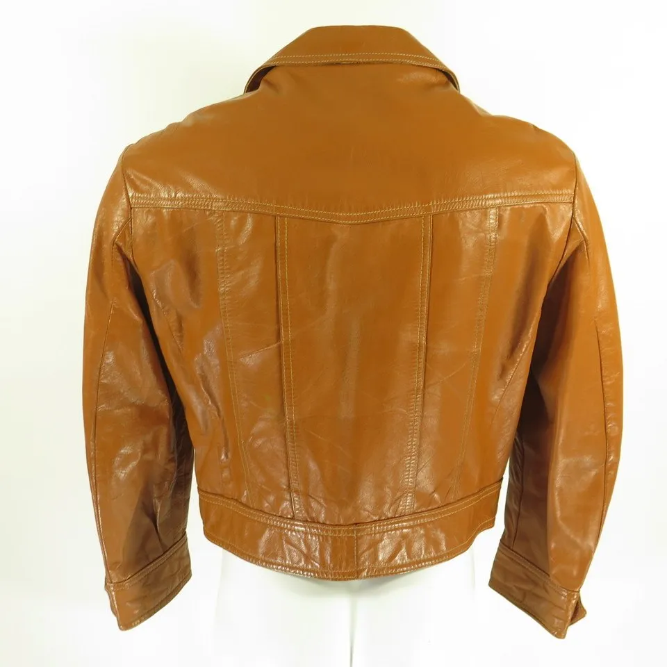 Vintage 60s Boho Brown Leather Jacket Mens 42 Woodstock Style