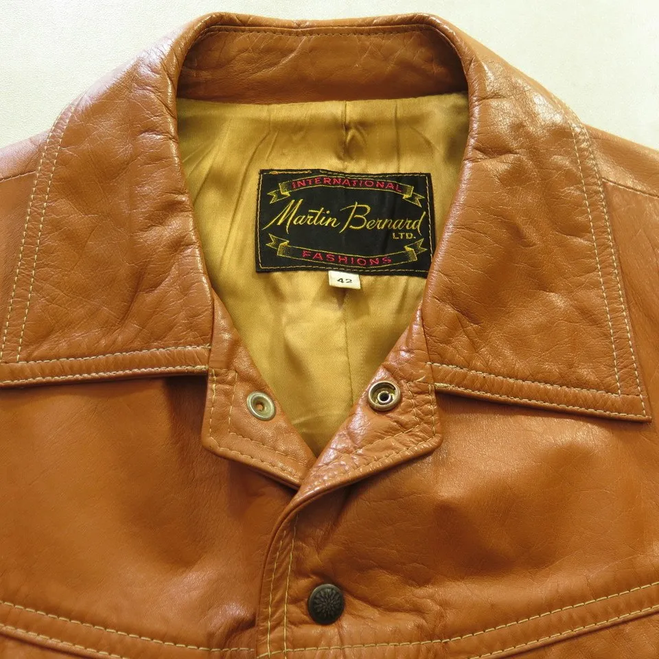 Vintage 60s Boho Brown Leather Jacket Mens 42 Woodstock Style