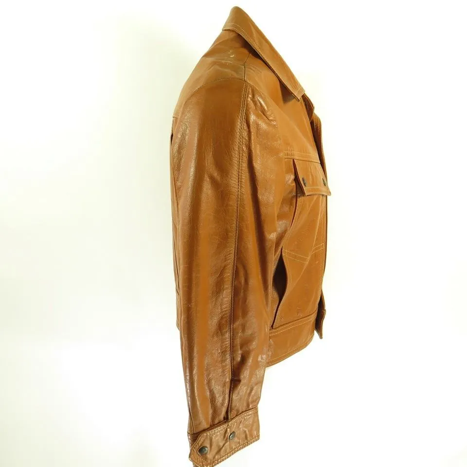 Vintage 60s Boho Brown Leather Jacket Mens 42 Woodstock Style