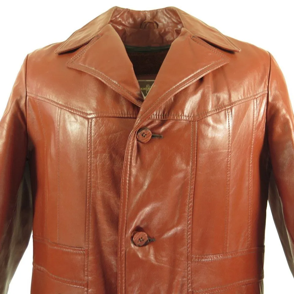 Vintage 70s Fight Club Leather Jacket 40 Brown Sears USA Made Brad Pitt