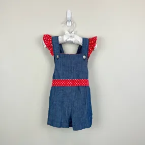 Vintage Blue Red Ruffle Shortalls Romper