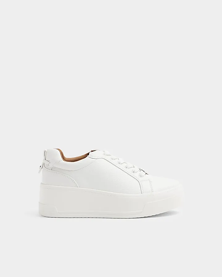 White Wide Fit Platform Lace Up Trainers