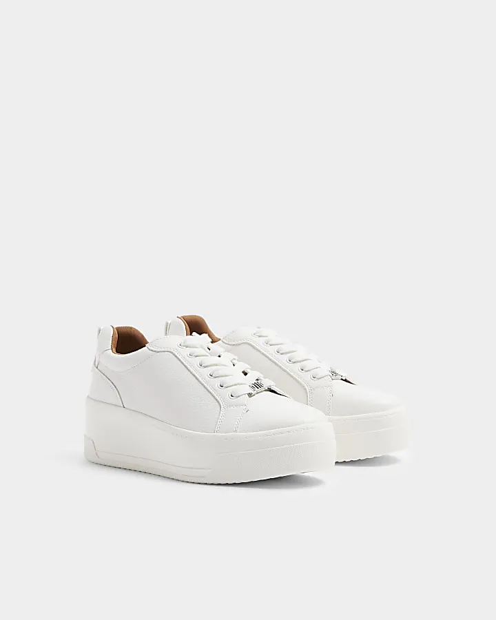 White Wide Fit Platform Lace Up Trainers