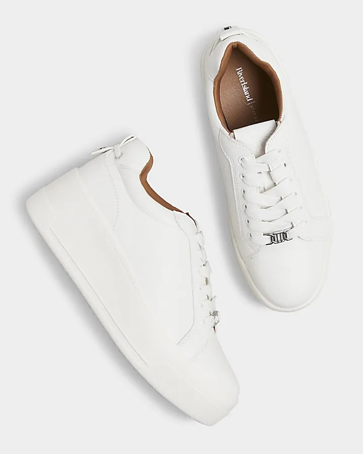 White Wide Fit Platform Lace Up Trainers