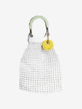   White woven top handle bag