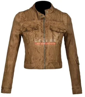 Women's Abell Cropped Tan Leather Jacket