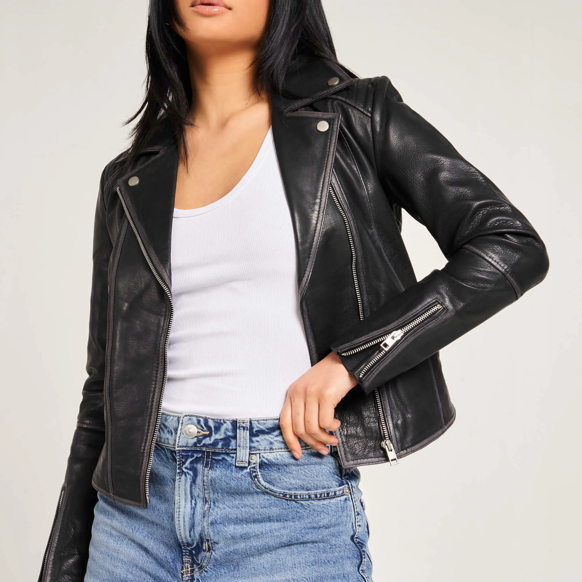 Women's Grey-Washed Belina Biker Jacket - Barneys Originals