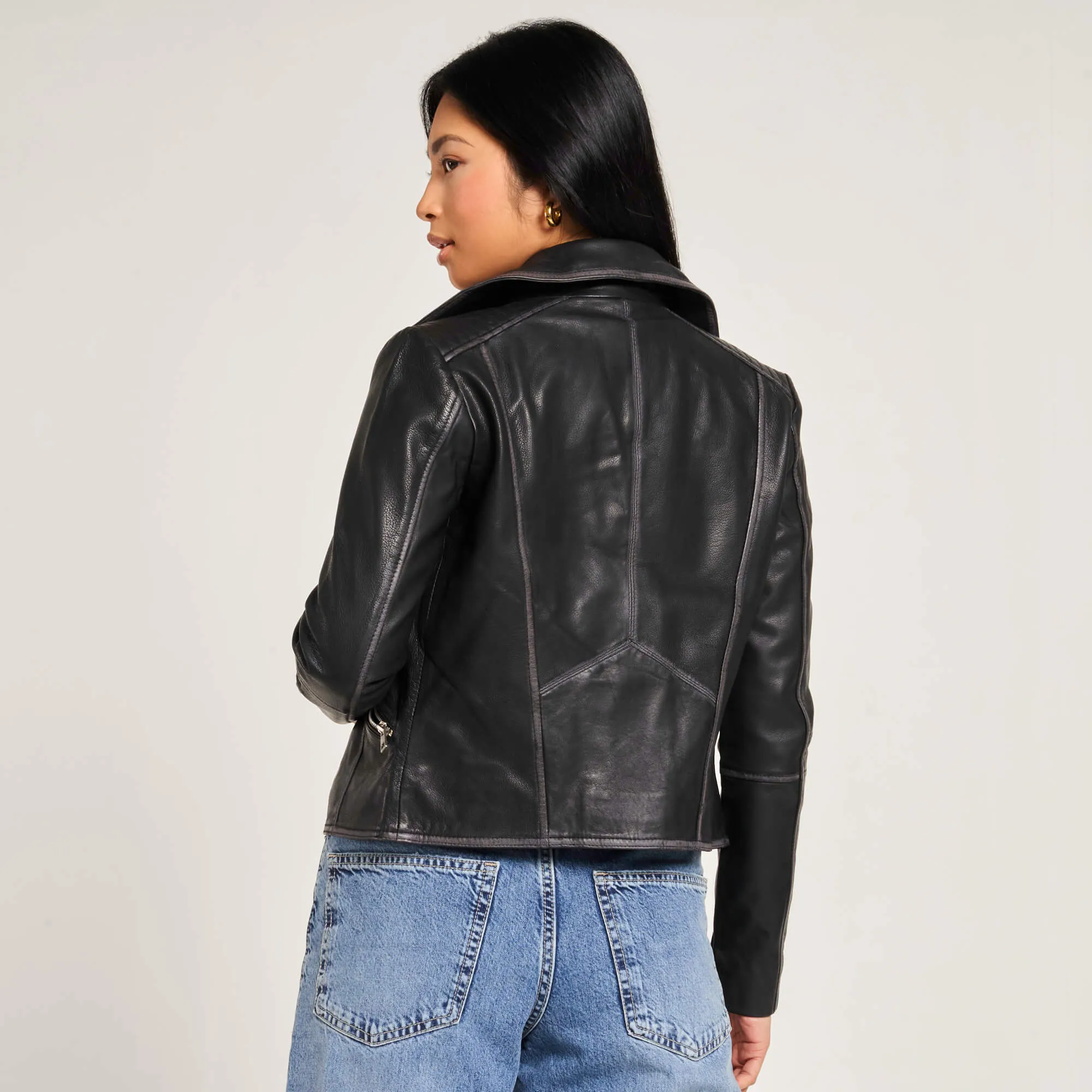 Women's Grey-Washed Belina Biker Jacket - Barneys Originals