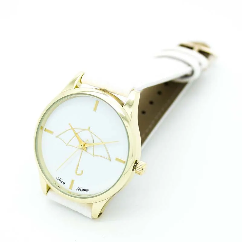 Womens Watch Umbrella Style Print Leather Band Women Lady Girl Dress Clocks Analog Casual Relojes Quartz WristWatch