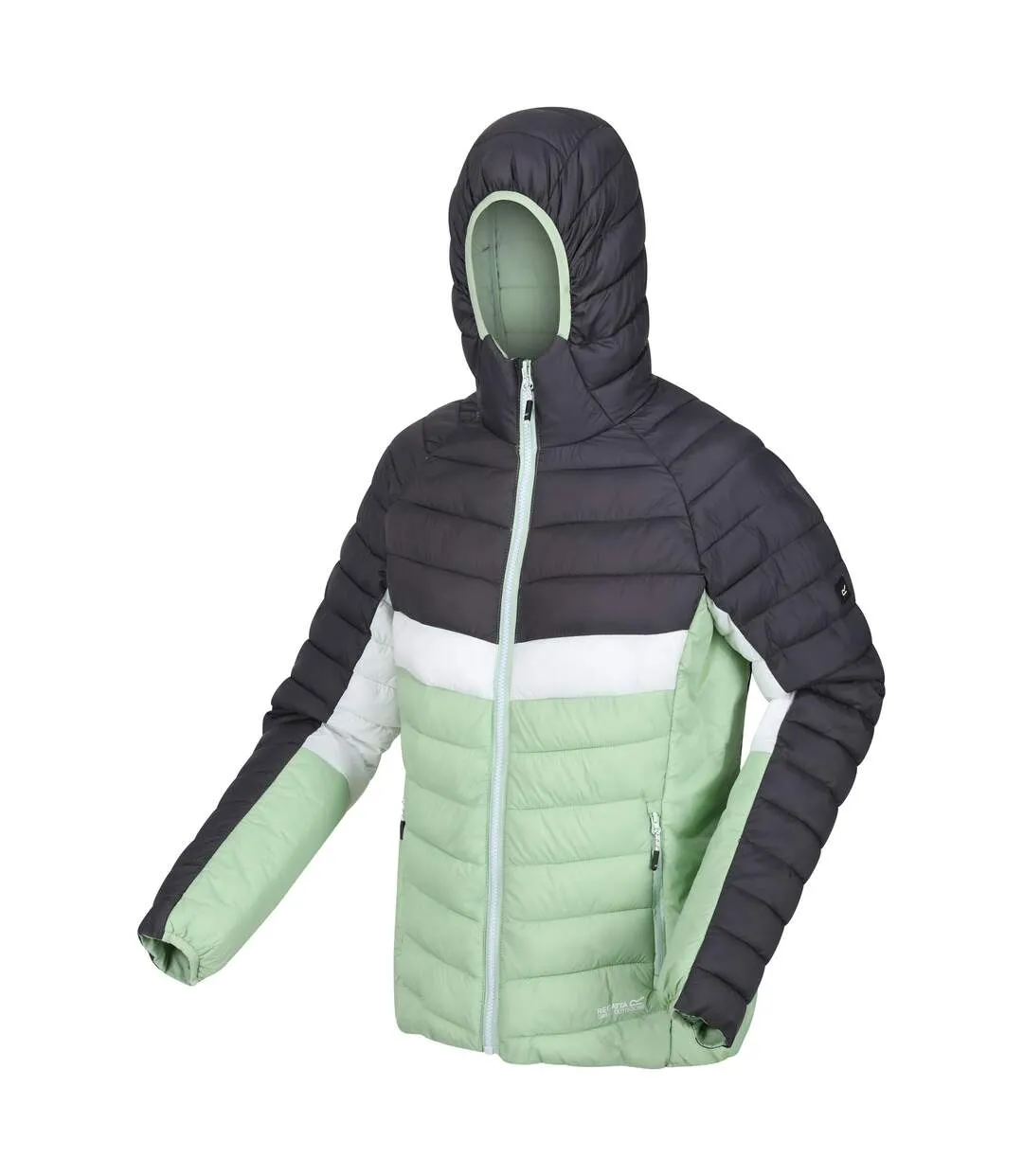 Womens/ladies harrock ii baffled hooded jacket quiet green/seal grey Regatta