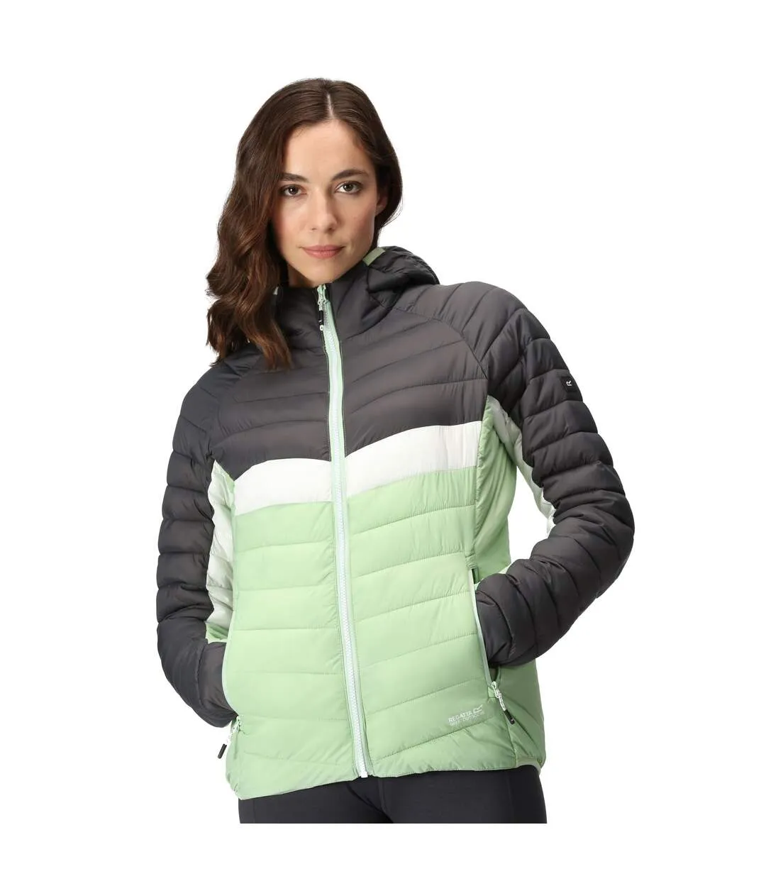 Womens/ladies harrock ii baffled hooded jacket quiet green/seal grey Regatta