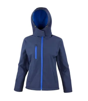 Womens/ladies hooded soft shell jacket navy/royal blue Result Core