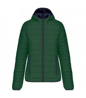 Womens/ladies lightweight hooded padded jacket forest green Kariban