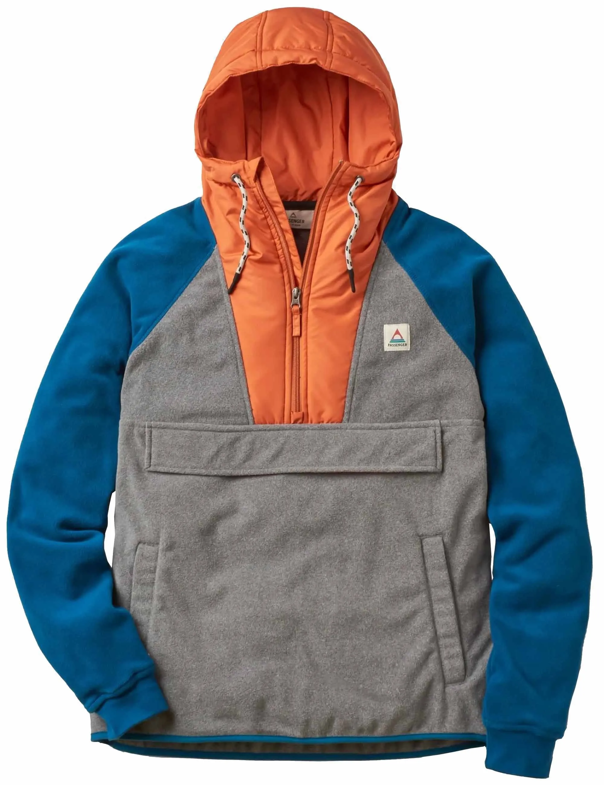 Woodland Hooded 1/2 Zip Polar Fleece - Grey Marl/Tidal Blue