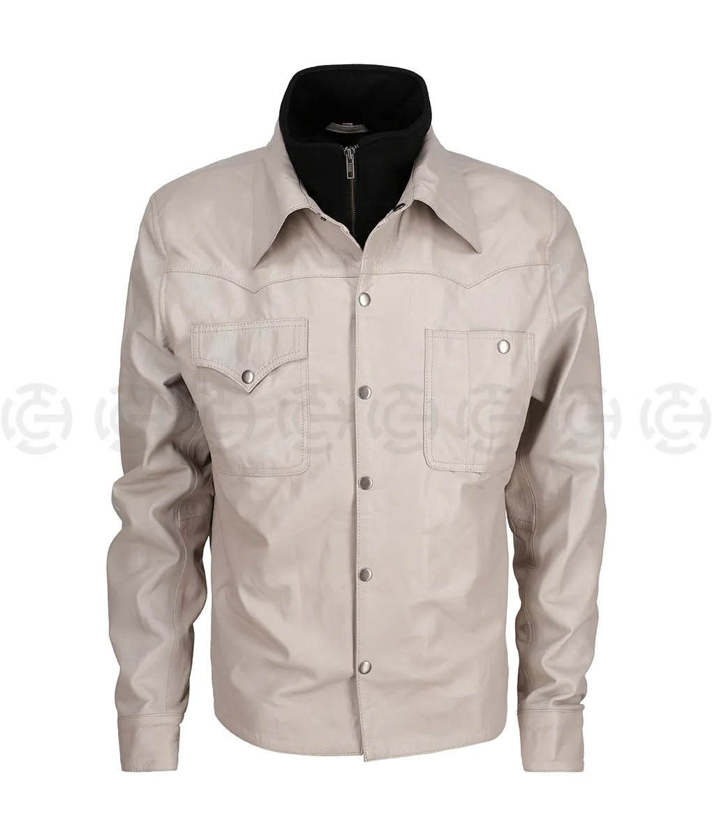 Yellowstone S5 John Dutton (Kevin Costner) Beige Leather Jacket | TLC