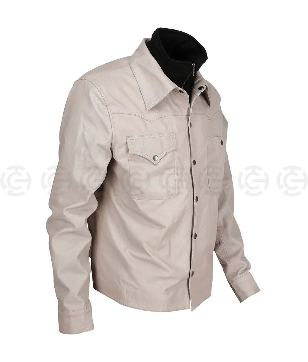 Yellowstone S5 John Dutton (Kevin Costner) Beige Leather Jacket | TLC