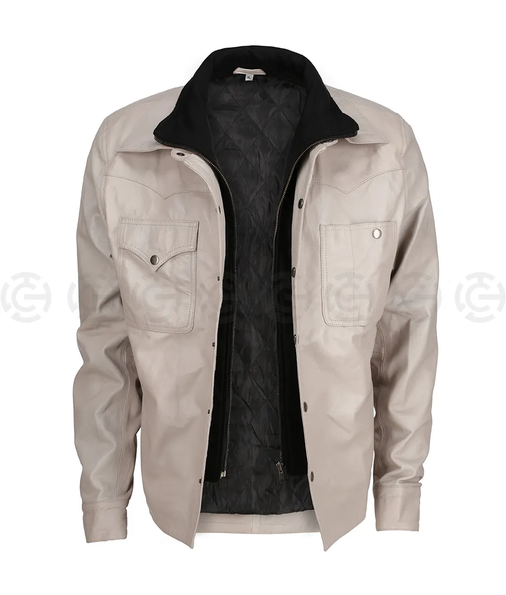 Yellowstone S5 John Dutton (Kevin Costner) Beige Leather Jacket | TLC