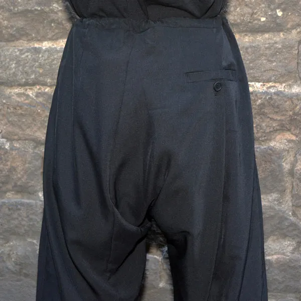 YUIKI SHIMOJI UNISEX DRAWSTRING PLEATED TROUSERS BLACK